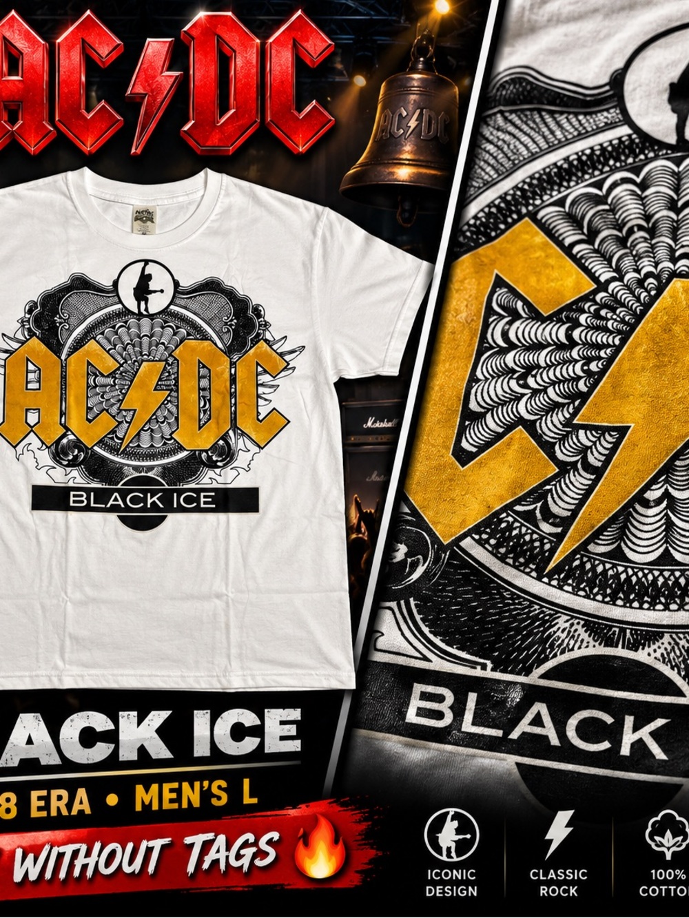 AC/DC Black Ice T Shirt Mens L 2008 Era Alstyle Rock Band Tee NWOT
